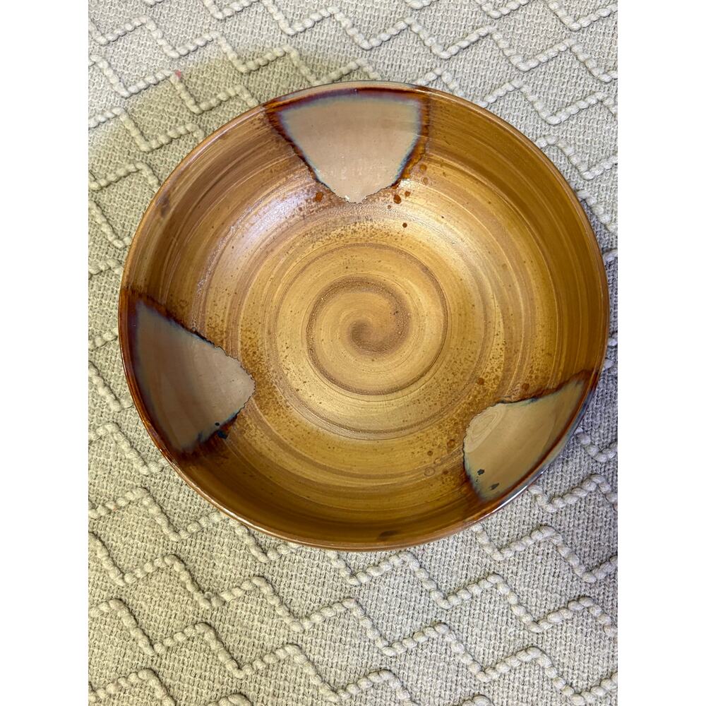 Sango Splash 4951  Tan Brown Drip Glaze 9" Serving Salad Bowl Pottery
